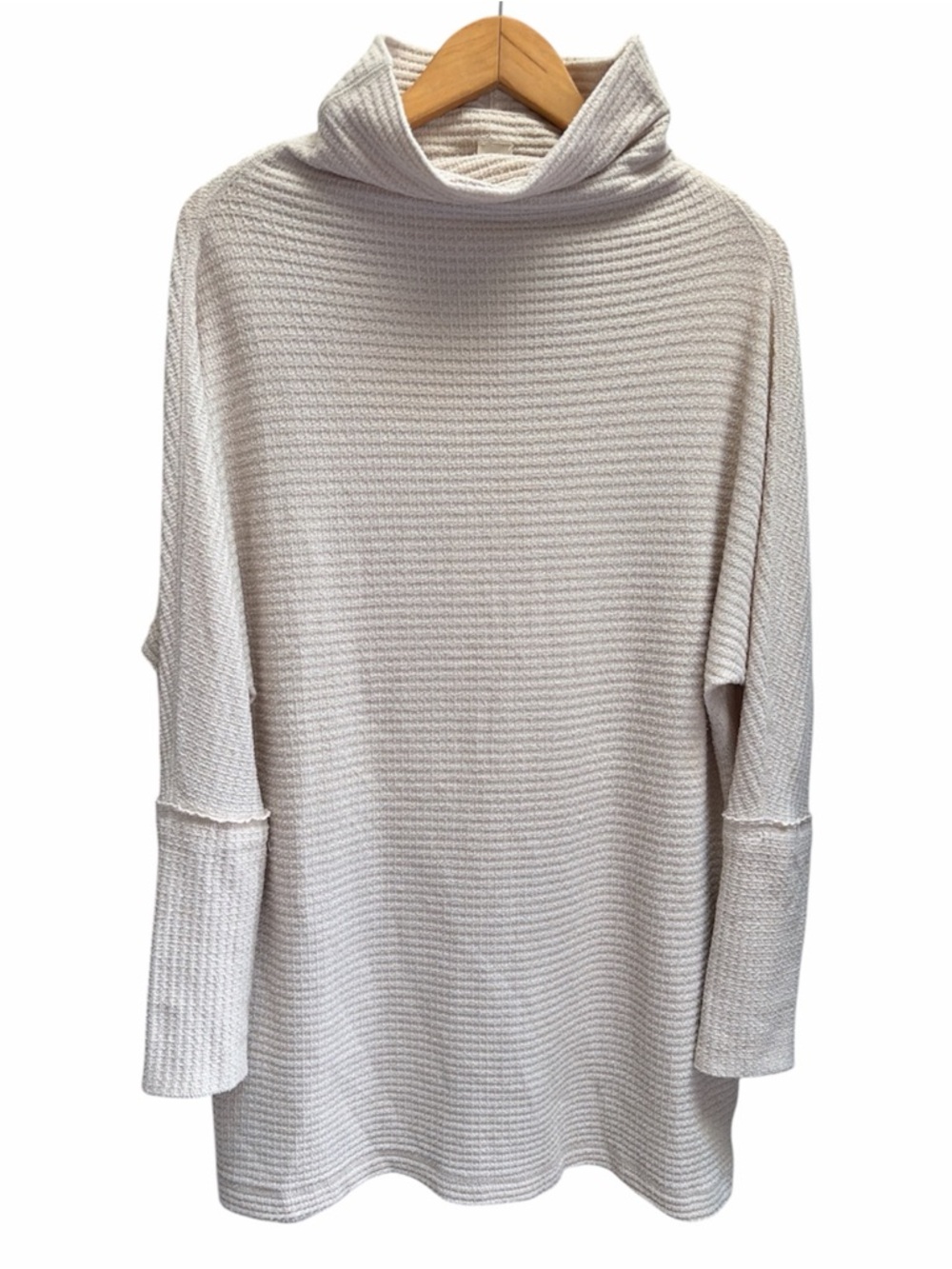We The Free FP Ribbed Waffled Cream Turtleneck Tunic Size S Oversized